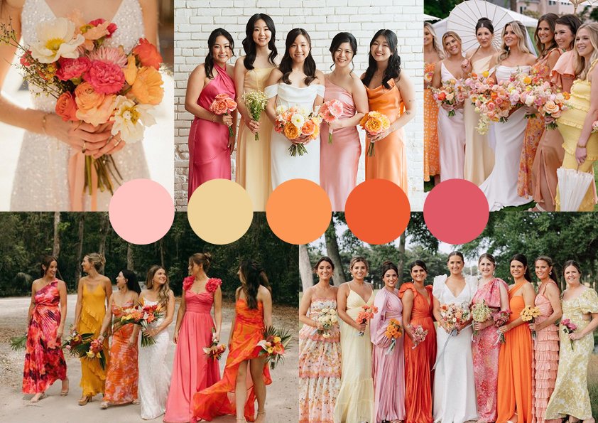 Dresscode für Damen - Pfirsich, Orange, Rosa und Gelb Farbpalette